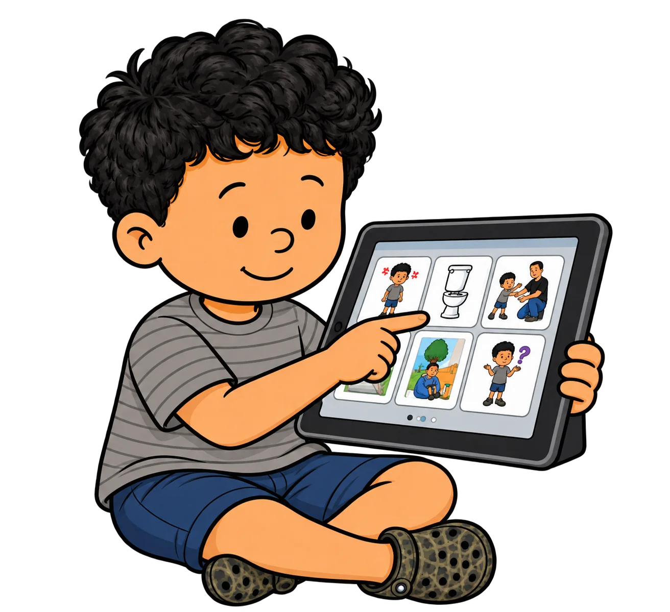 Jack using his iPad communication board